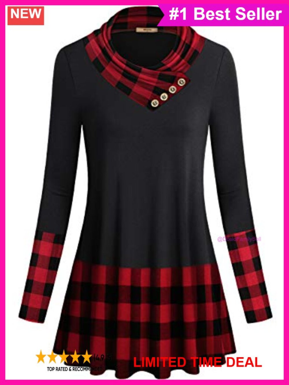 Women's Long Sleeve Cowl Neck A-Line Tunic Top Loose Fit Fall Winter Blouse